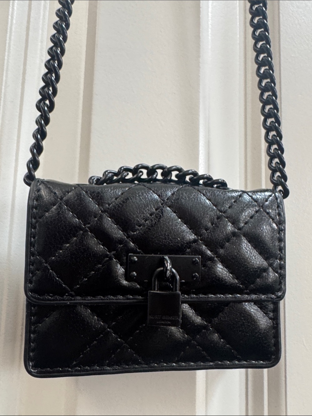 Kurt Geiger Black Quilted Very Mini Crossbody with Chain Strap and Padlock